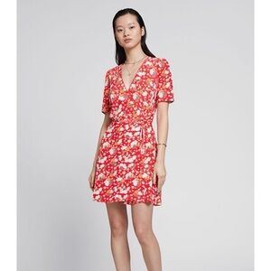 & Other Stories Red Floral Scalloped Mini Dress